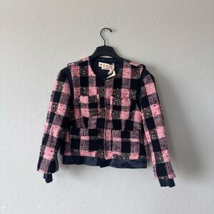 $2500 Tweed Checker Print Cargo Pocket Jacket